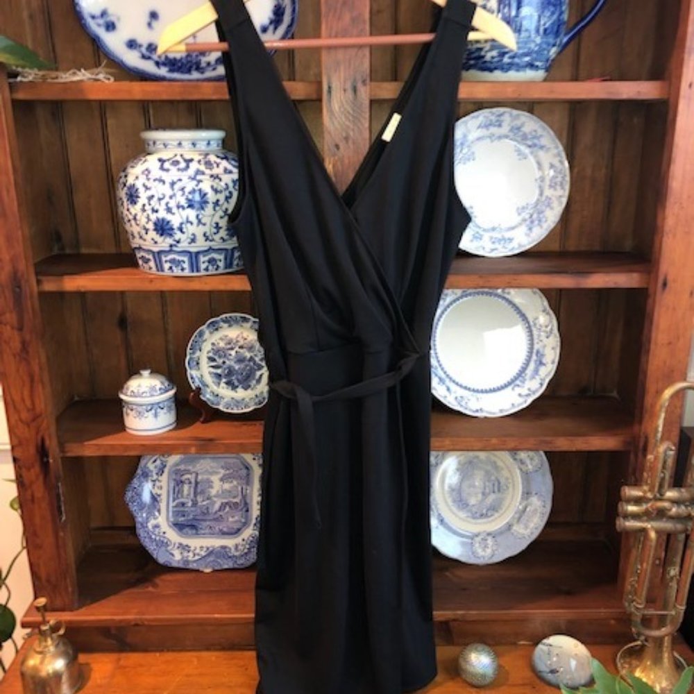 Black Knit Mock Wrap Dress